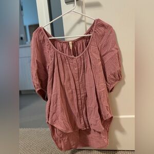 Mauve pink button down short sleeve top